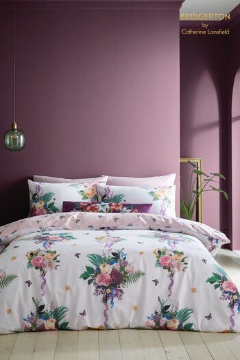 Bridgerton by Catherine Lansfield Pink Wallflower Reversible Duvet Cover Set (955130) | £20 - £35