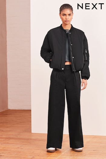 Black Pleat Front Wide Leg Chino Trousers (955197) | £32