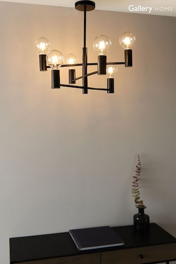 Gallery Home Black Industrial 6 Bulb Satin Ceiling Light (955570) | £165