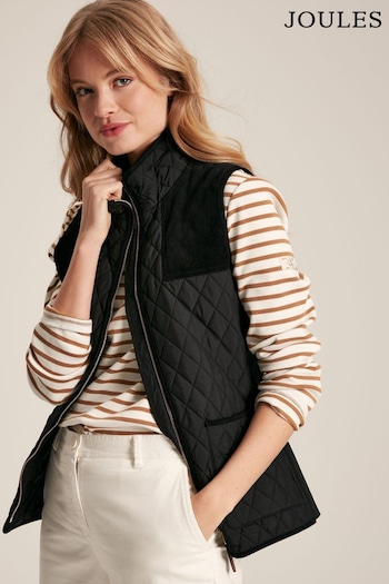 Joules Stately Black Showerproof Diamond Quilted Gilet (955816) | £74.95