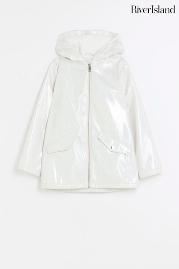 River Island White Girls Glitter Rain Coat (955859) | £35 - £46