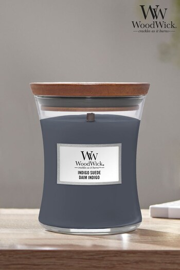Woodwick Blue Medium Hourglass Scented Candle with Crackle Wick Suede (956073) | £25