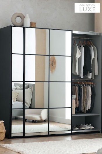 Black Black Windowpane Collection Luxe Mirrored 2m Sliding 2m Semi Fitted Sliding Wardrobe (956113) | £1,325