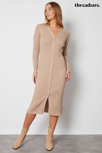 Threadbare Brown Cardigan Style Knitted Midi Dress (956429) | £35