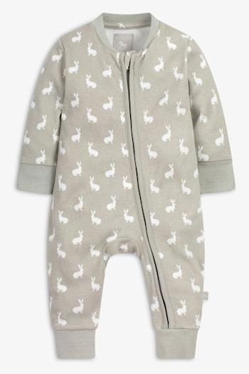 The Little Tailor Baby Front Zip Easter Bunny Print Soft Cotton Sleepsuit (956823) | £21