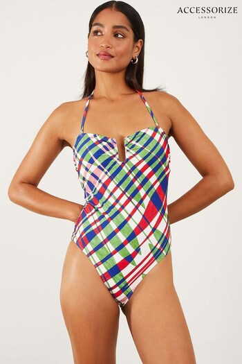 Accessorize Green Abstract Leaf Bandeau Swimsuit (957124) | £40