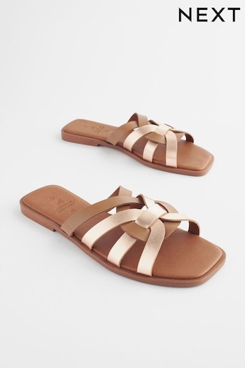 Tan Brown Regular/Wide Fit Forever Comfort® Leather Lattice Mules history Sandals (957125) | £22