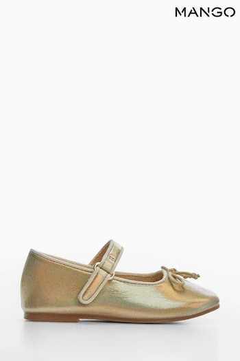 Mango Gold Shiny Effect Ballerinas (957215) | £26