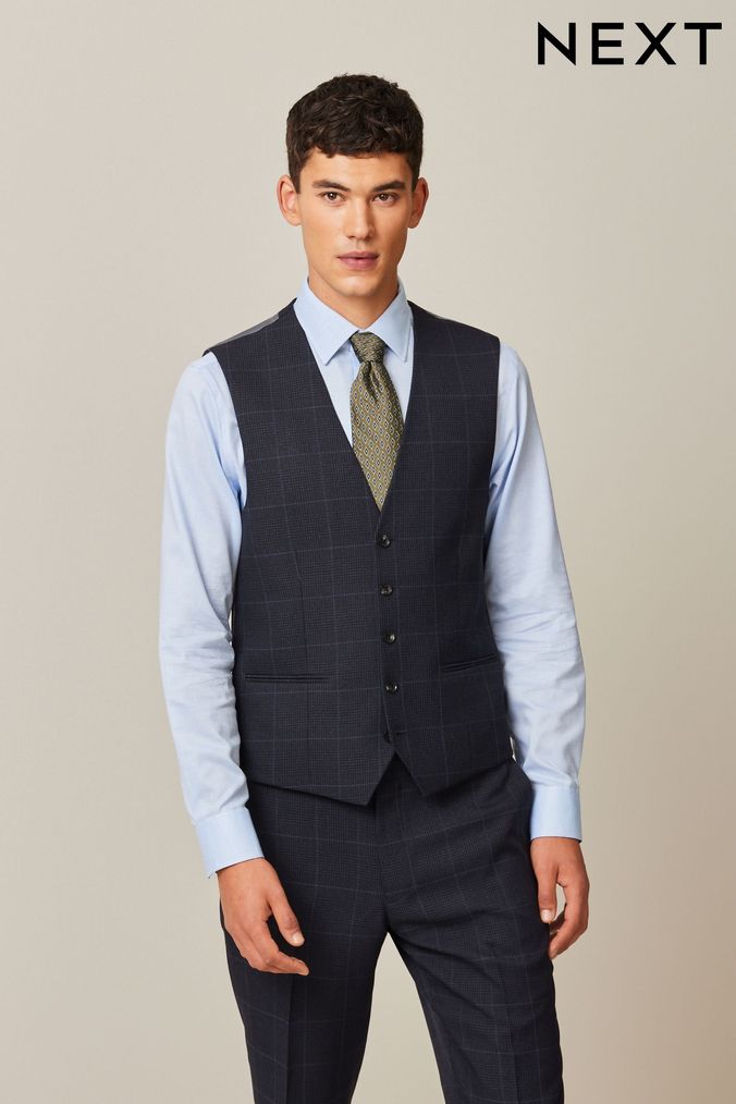 Mens Checkered Waistcoats Grey Navy Waistcoats Next UK