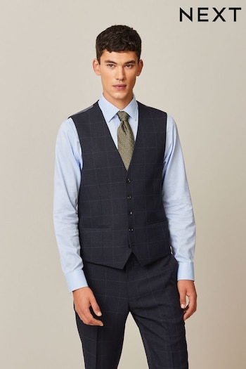 Navy Blue Prince of Wales Check Suit Waistcoat (957284) | £45