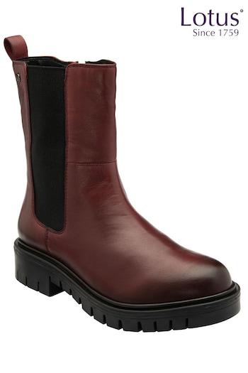 Lotus Red Leather Pull-On Ankle cool Boots (957303) | £90
