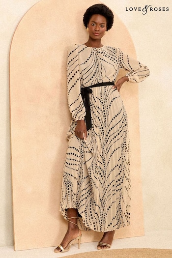 Pictures & Wall Art White Polka Dot Belted Long Sleeve Pleated Maxi Dress (957458) | £79