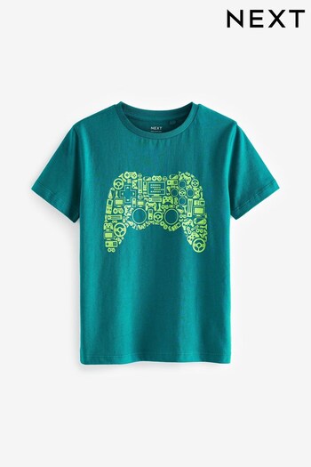 Teal Blue Gaming Short Sleeve Graphic T-Shirt (3-16yrs) (957482) | £5 - £10