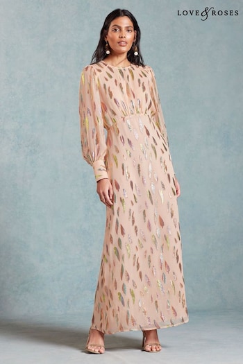 Explore Fit & Measure Guide Pink Metallic Long Sleeve Round Neck Midi Dress (957496) | £69