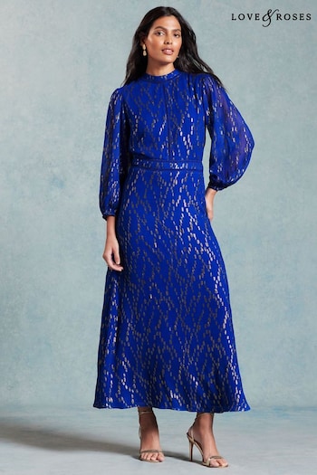 Younger Boys 3mths-7yrs Blue Metallic Long Sleeve Round Neck Midi Dress (957507) | £69