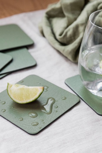 Lara-May Set of 6 Olive Green Recycled Leather Coasters and 6 Recycled Leather Placemats (957602) | £37