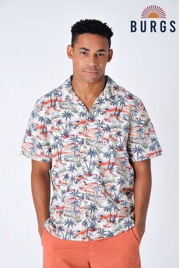 Burgs Abbots Burgs Hawaiian Print Revere Collar White Shirt (957856) | £48