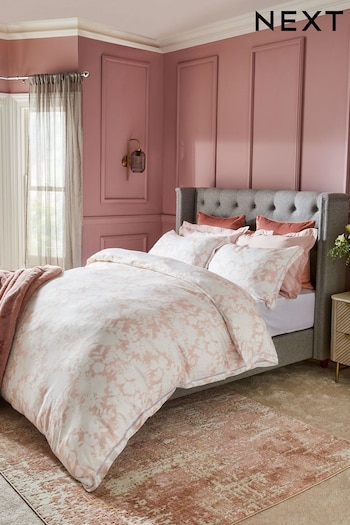 Pink Floral 100% Cotton Sateen with Organza Insert Trim Duvet Cover and Pillowcase Set (957875) | £50 - £80