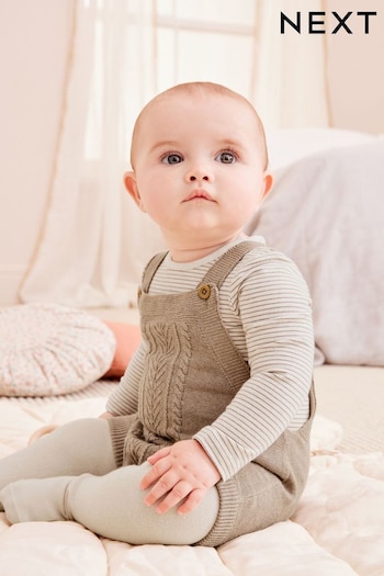 Brown Knitted Baby Romper, Top & Tights 3 Piece Set (0-18mths) (958156) | £25 - £27
