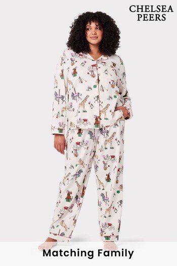 Chelsea Peers White Curve Organic Cotton Circus Animals Print Long Pyjama Set (958237) | £55