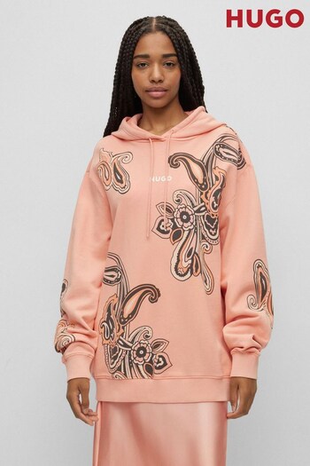 HUGO Coral Pink Paisley Print Relaxed Fit Overhead Hoodie (958330) | £159