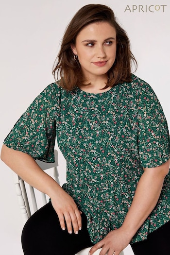 Apricot Green Multi Ditsy Floral Angel Sleeve Tier Top (958336) | £35