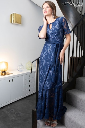 Hot Squash Blue Keyhole Lace Dress with Asymmetric Hem (958484) | £189