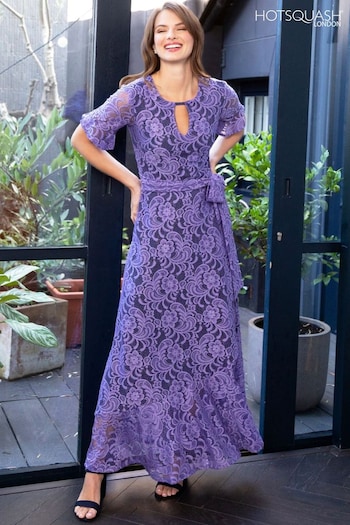 Hot Squash Purple Keyhole Lace Dress with Asymmetric Hem (958507) | £189