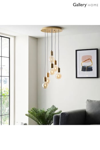 Gallery Chiquito Brass Industrial 6 Bulb Satin Brass Pendant Ceiling Light (958594) | £79