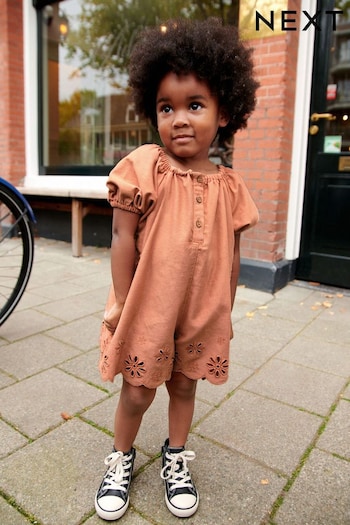 Rust Brown Broderie Playsuit (3mths-7yrs) (958785) | £18 - £22