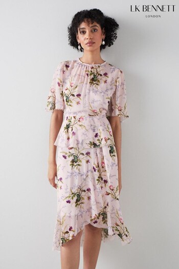 LK Bennett Royal X LKB Thea Pink Meadow Scene Ruffle Dress (958812) | £329