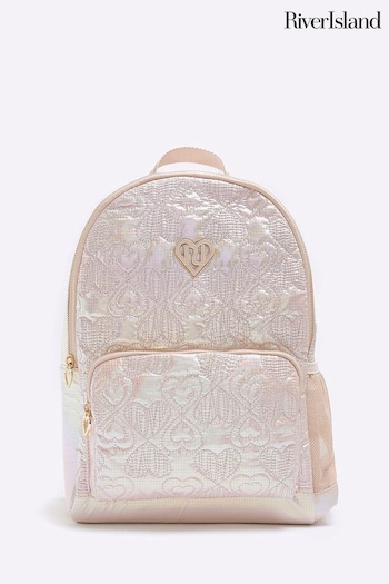 River Island Pink Girls Nylon Heart Quilt Backpack (958878) | £25