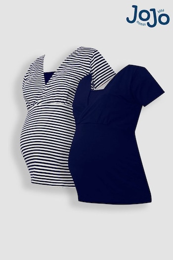 JoJo Maman Bébé Blue White Stripe & Navy Blue 2-Pack Maternity & Nursing T-Shirts pack (958881) | £36