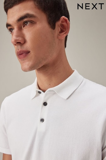White Regular Fit Knitted Short Sleeve Polo Shirt (958975) | £24