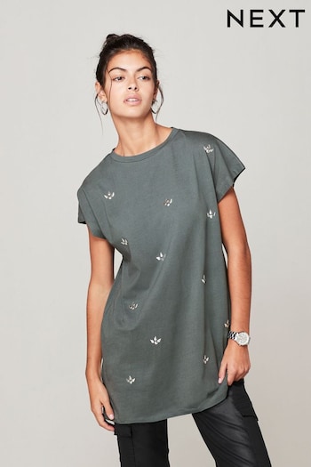 Grey Short Sleeve Gem Diamanté T-Shirt (959167) | £26