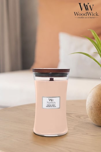 Woodwick Pink Large Hourglass Scented Candle with Crackle Wick Sunset (959206) | £33