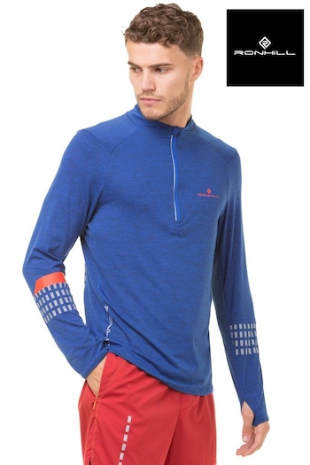 Ronhill Mens Blue Tech Reflective Afterhours 1/2 Zip Running T-Shirt (959429) | £65