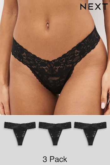 Black Thong Floral Lace Knickers 3 Pack (959508) | £12