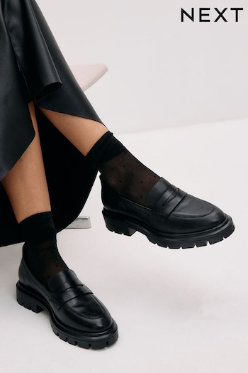 Black Forever Comfort Leather Cleated Sole Loafer Shoes (959533) | £48