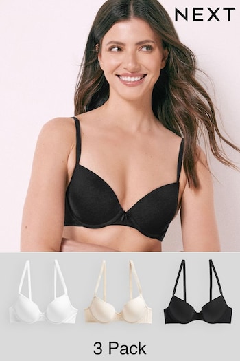 Black/White/Nude Pad Plunge Cotton Blend Bras 3 Pack (959536) | £28