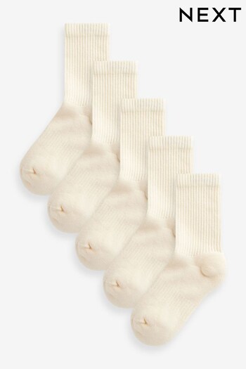 Cream 5 Pack Cotton Rich Cushioned Footbed Ribbed Socks (959763) | £8.50 - £10.50