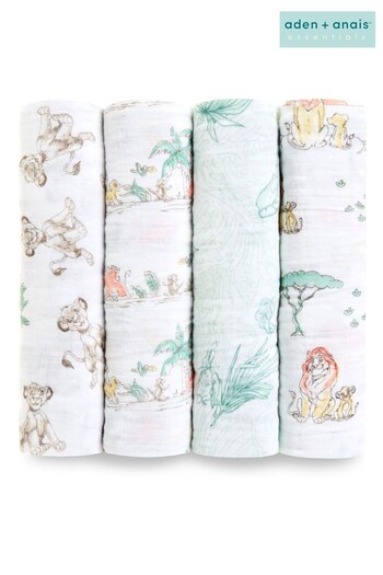 aden + anais Disney Baby - The Lion King Large Cotton Muslin Blankets 4 Pack (959999) | £50