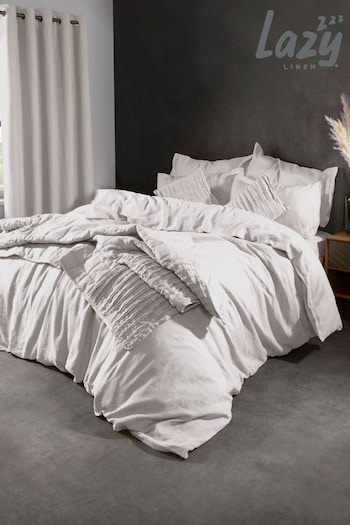 Lazy Linen White 100% Washed Linen Lazy Linen Throw (95L218) | £175