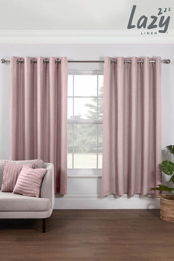 Lazy Linen Mellow Pink 167x183cm 100% Washed Linen Eyelet Curtains (95U068) | £99