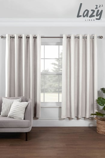 Lazy Linen White 167x183cm 100% Washed Linen Eyelet Curtains (95W719) | £79