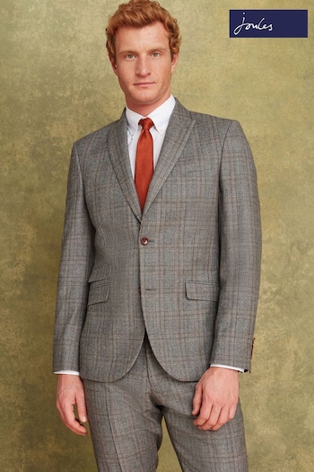 Joules Grey/Rust Check Wool Slim Fit Suit: Jacket (960018) | £200