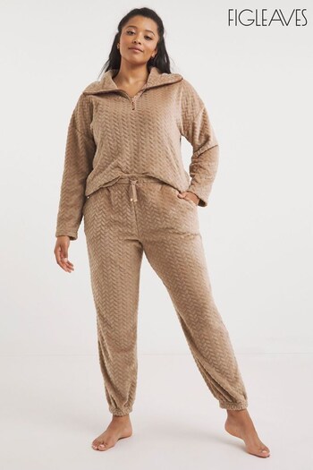 Figleaves Mocha Brown Luxury Soft Fleece Lounge Zip Top and Joggers Pyjama Set (960145) | £38