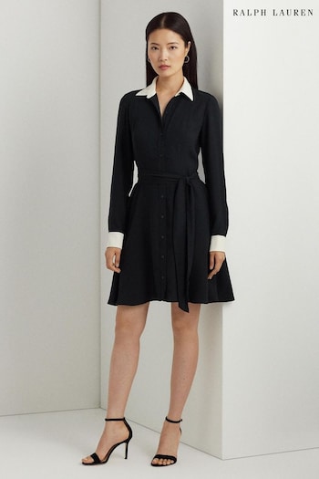 Lauren Ralph Lauren Two Tone Belted Georgette Black Shirt Dress (960325) | £299
