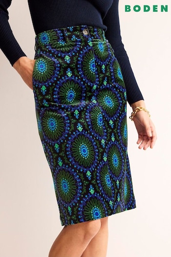 Boden Black Margot Velvet Midi Skirt (960515) | £90