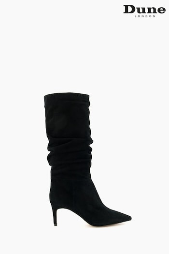 Dune London Black Slouch Ruched Suede Heeled Boots (960607) | £170